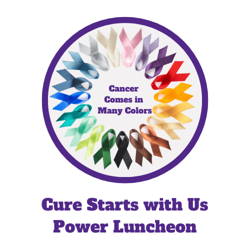 Power luncheon icon with colored ribbons for all types of cancers